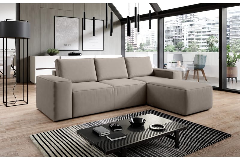 Kamli Sovesofa m. Chaiselong med Opbevaring, Brun