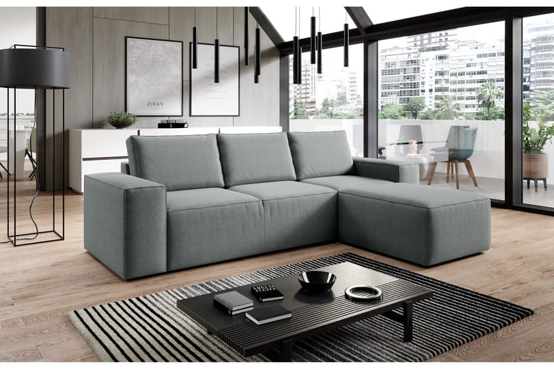 Kamli Sovesofa m. Chaiselong med Opbevaring - Grå - Møbler - Sofaer - Sovesofaer