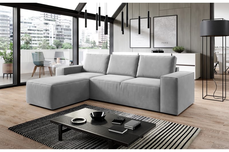 Kamli Sovesofa m. Chaiselong med Opbevaring - Grå - Møbler - Sofaer - Sovesofaer