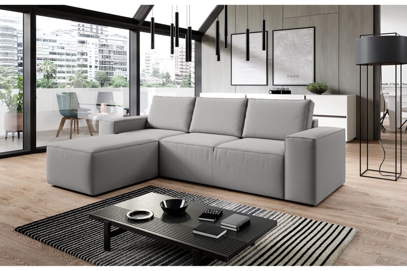 Kamli Sovesofa m. Chaiselong med Opbevaring - Grå - Møbler - Sofaer - Sovesofaer