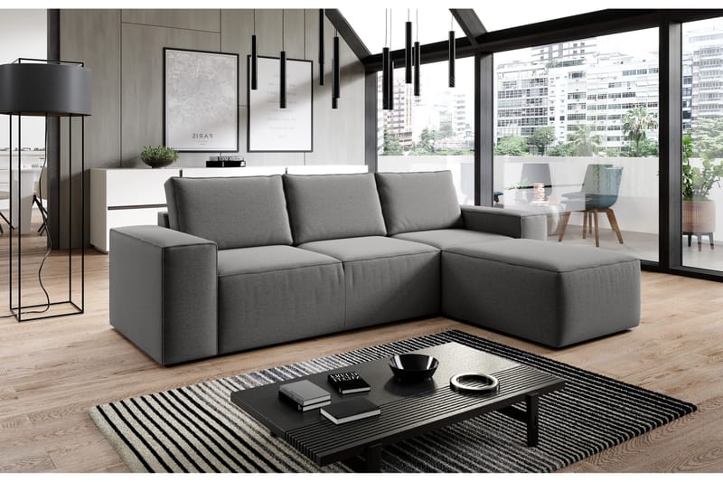 Kamli Sovesofa m. Chaiselong med Opbevaring - Grå - Møbler - Sofaer - Sovesofaer
