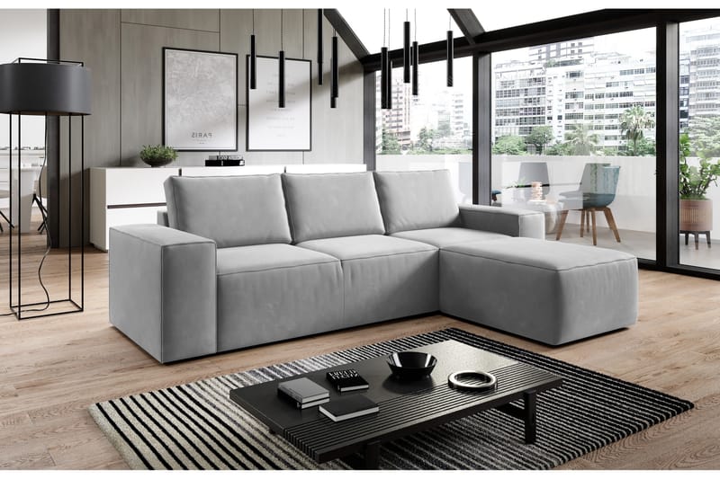 Kamli Sovesofa m. Chaiselong med Opbevaring - Grå - Møbler - Sofaer - Sovesofaer