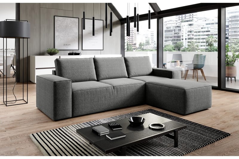 Kamli Sovesofa m. Chaiselong med Opbevaring - Grå - Møbler - Sofaer - Sovesofaer