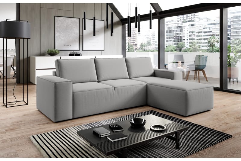 Kamli Sovesofa m. Chaiselong med Opbevaring - Grå - Møbler - Sofaer - Sovesofaer