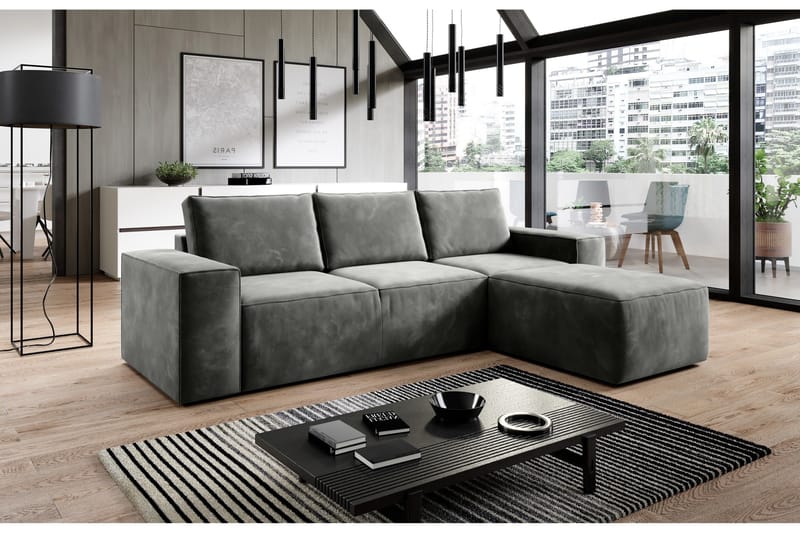 Kamli Sovesofa m. Chaiselong med Opbevaring - Grå - Møbler - Sofaer - Sovesofaer
