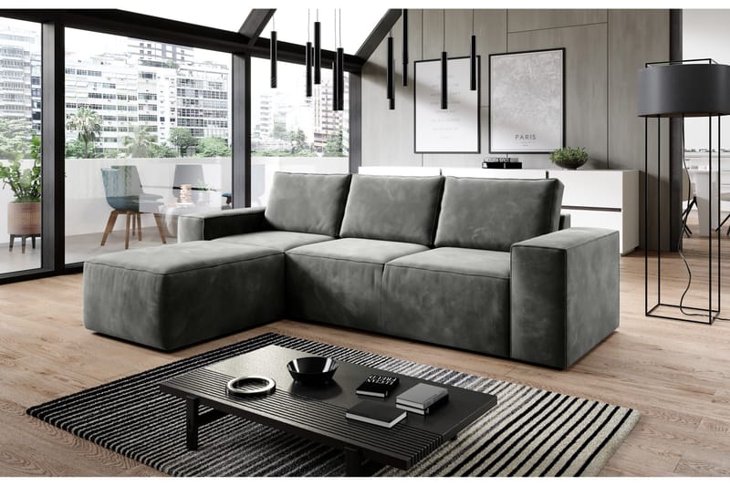 Kamli Sovesofa m. Chaiselong med Opbevaring - Grå - Møbler - Sofaer - Sovesofaer