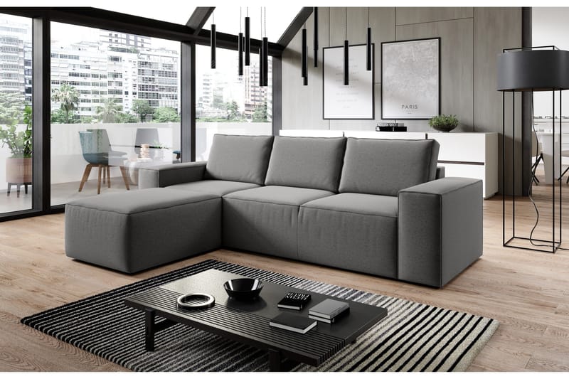 Kamli Sovesofa m. Chaiselong med Opbevaring - Grå - Møbler - Sofaer - Sovesofaer