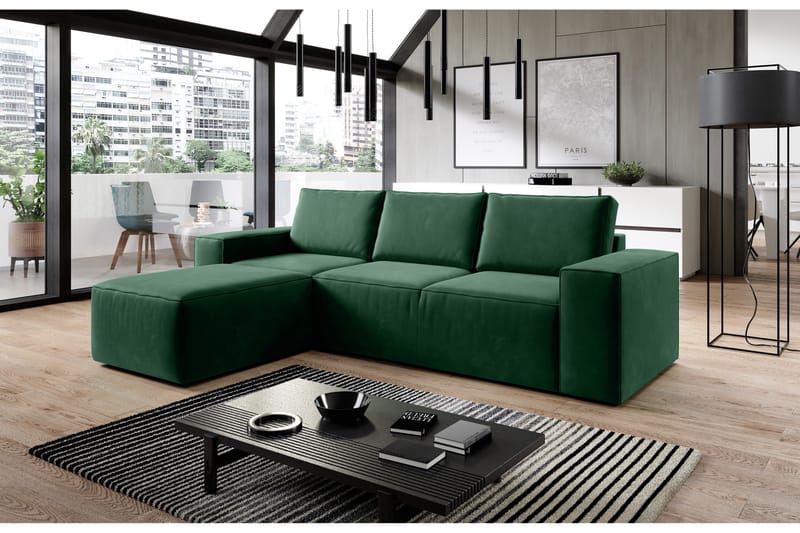 Kamli Sovesofa m. Chaiselong med Opbevaring - Grøn - Møbler - Sofaer - Sovesofaer