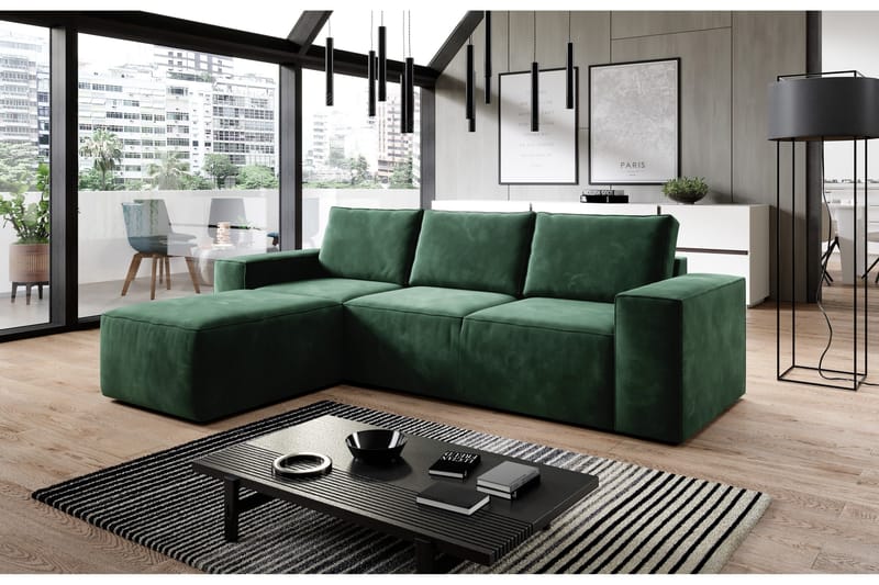 Kamli Sovesofa m. Chaiselong med Opbevaring - Grøn - Møbler - Sofaer - Sovesofaer