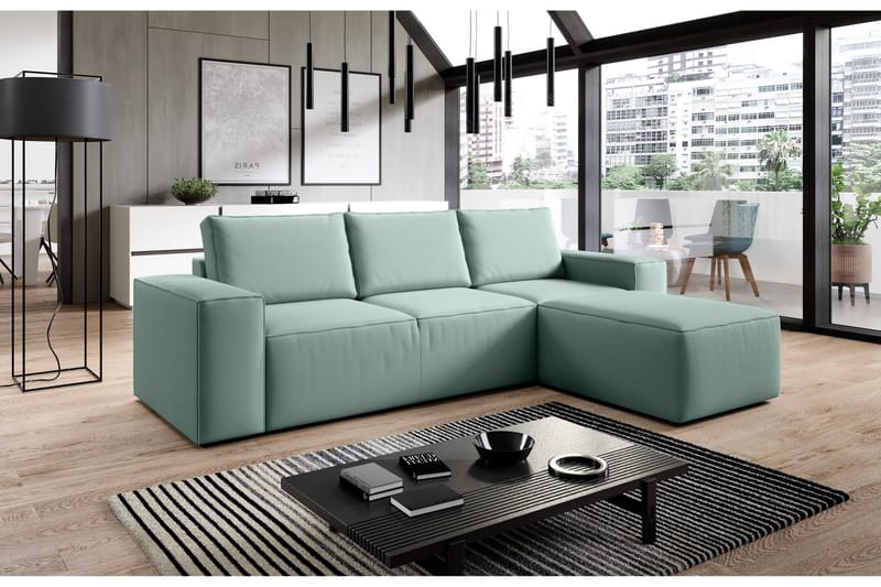 Kamli Sovesofa m. Chaiselong med Opbevaring - Lys lyserød - Møbler - Sofaer - Sovesofaer