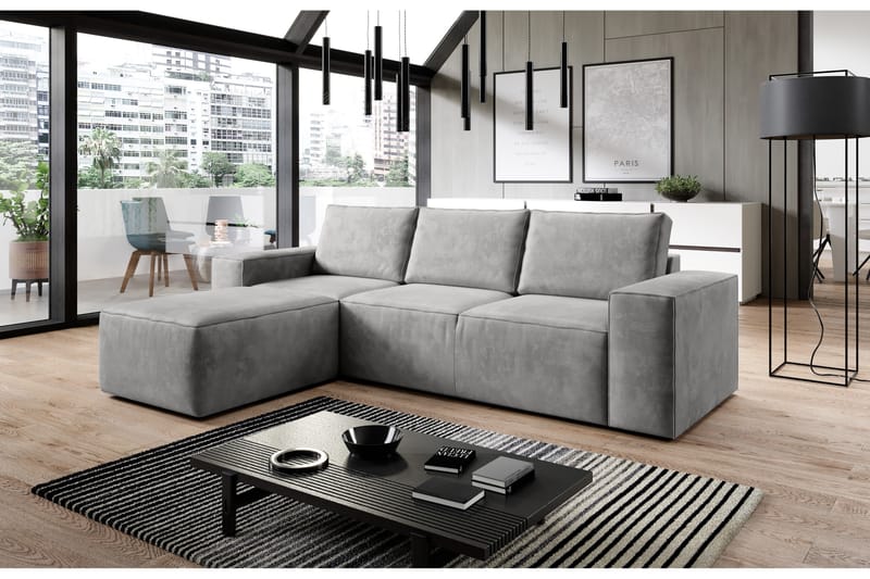 Kamli Sovesofa m. Chaiselong med Opbevaring - Lysegrå - Møbler - Sofaer - Sovesofaer