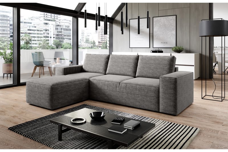 Kamli Sovesofa m. Chaiselong med Opbevaring - Lysegrå - Møbler - Sofaer - Sovesofaer