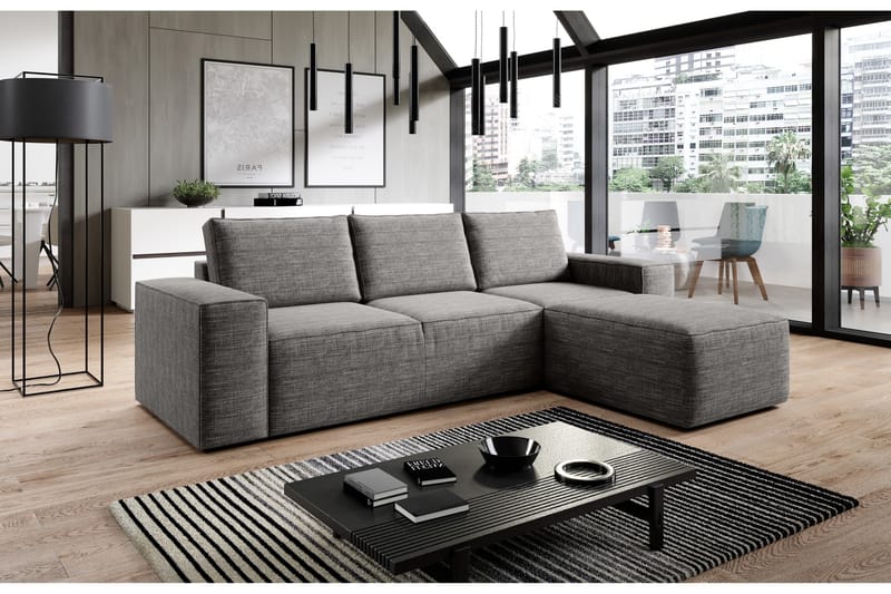 Kamli Sovesofa m. Chaiselong med Opbevaring - Lysegrå - Møbler - Sofaer - Sovesofaer