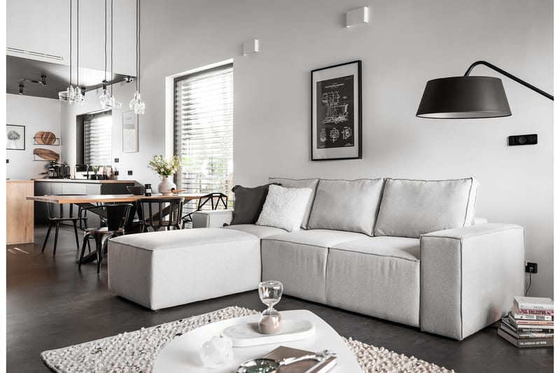 Kamli Sovesofa m. Chaiselong med Opbevaring - Lysegrå - Møbler - Sofaer - Sovesofaer