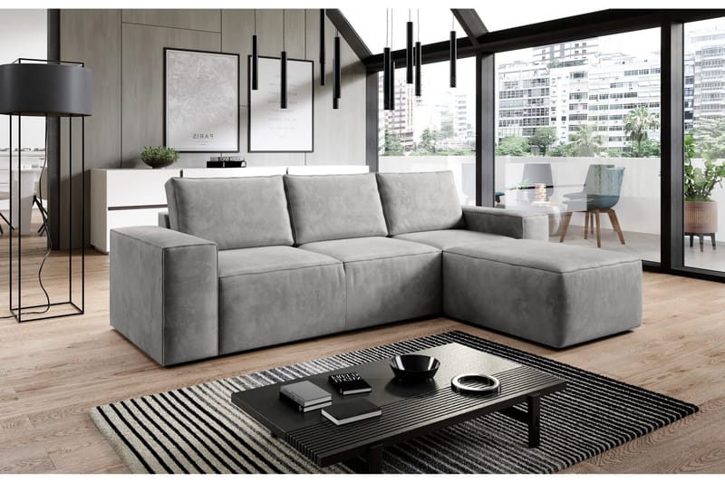 Kamli Sovesofa m. Chaiselong med Opbevaring - Lysegrå - Møbler - Sofaer - Sovesofaer
