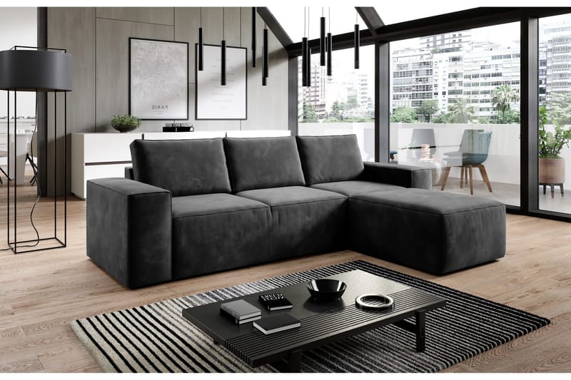 Kamli Sovesofa m. Chaiselong med Opbevaring - Lysegrøn - Møbler - Sofaer - Sovesofaer