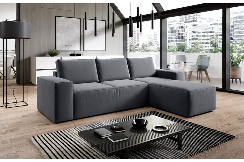 Kamli Sovesofa m. Chaiselong med Opbevaring - Mørkegrå - Møbler - Sofaer - Sovesofaer