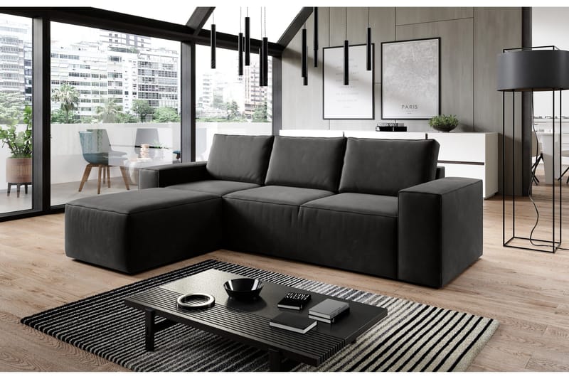 Kamli Sovesofa m. Chaiselong med Opbevaring - Mørkegrå - Møbler - Sofaer - Sovesofaer