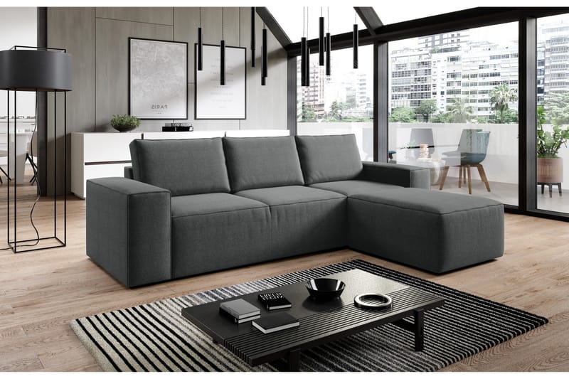 Kamli Sovesofa m. Chaiselong med Opbevaring - Mørkegrå - Møbler - Sofaer - Sovesofaer