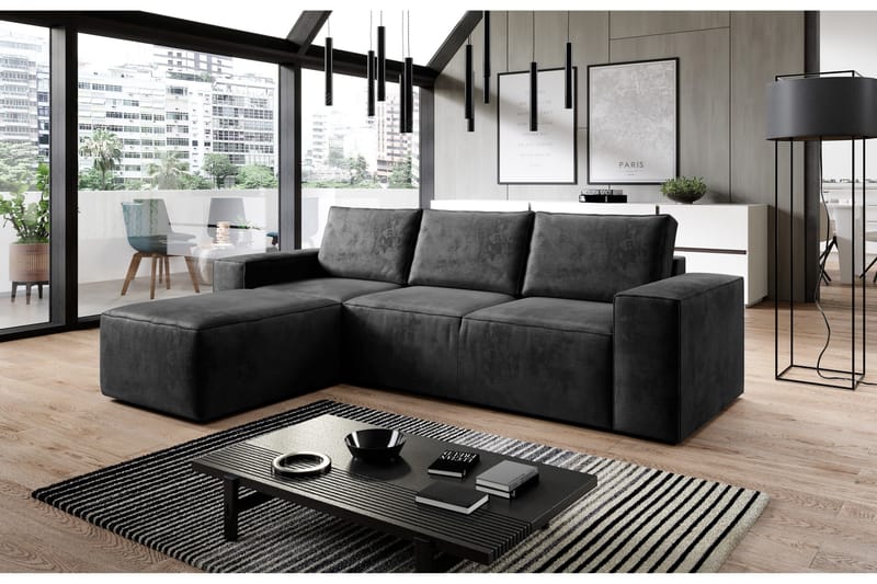 Kamli Sovesofa m. Chaiselong med Opbevaring - Mørkegrå - Møbler - Sofaer - Sovesofaer