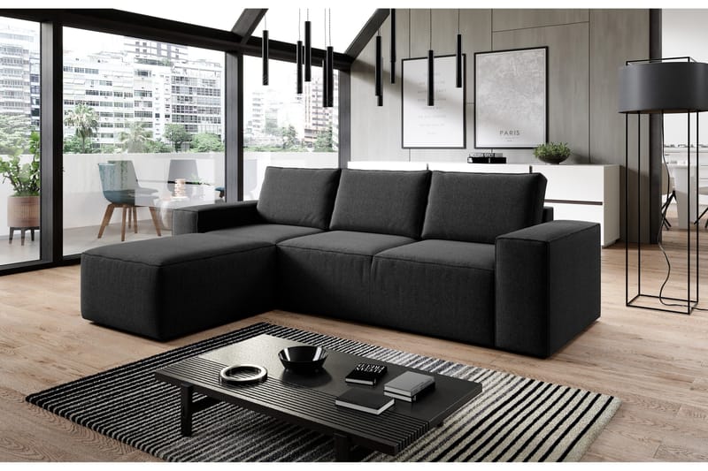Kamli Sovesofa m. Chaiselong med Opbevaring - Mørkegrå - Møbler - Sofaer - Sovesofaer