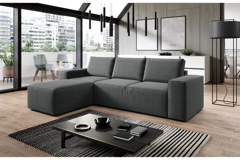 Kamli Sovesofa m. Chaiselong med Opbevaring - Mørkegrå - Møbler - Sofaer - Sovesofaer