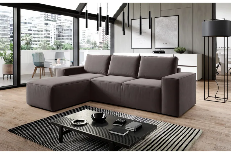 Kamli Sovesofa m. Chaiselong med Opbevaring - Mørkegrå - Møbler - Sofaer - Sovesofaer