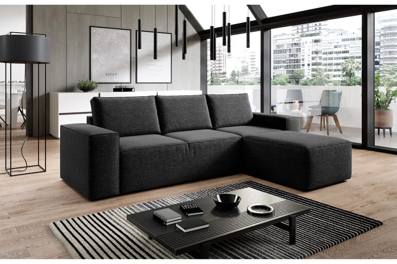 Kamli Sovesofa m. Chaiselong med Opbevaring - Sort - Møbler - Sofaer - Sovesofaer