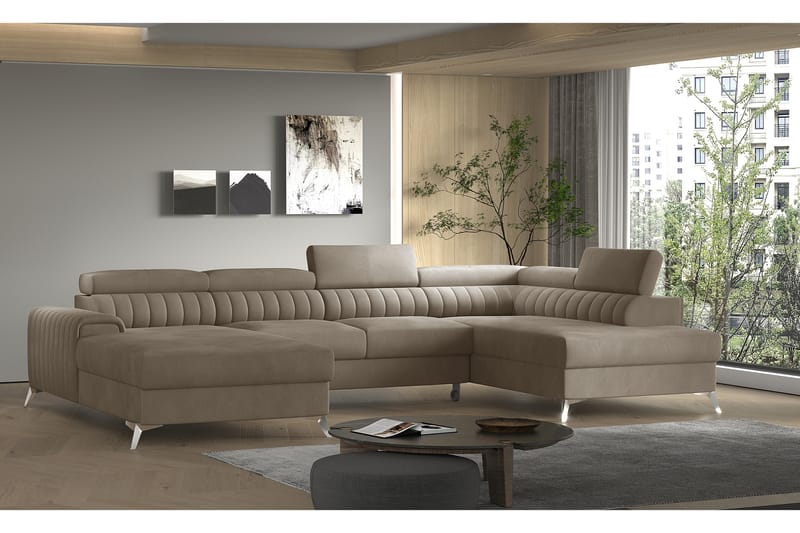Kamran Sovesofa m. Chaiselonger med Opbevaring - Beige - Møbler - Sofaer - Sovesofaer