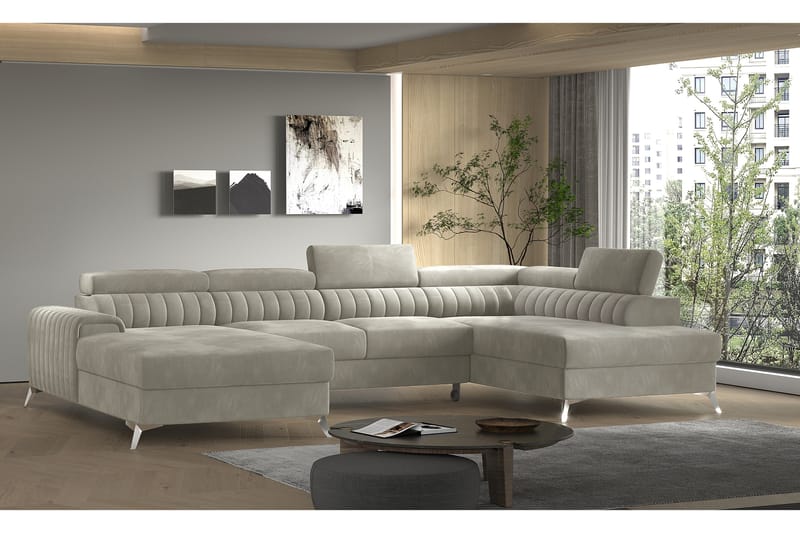 Kamran Sovesofa m. Chaiselonger med Opbevaring - Beige - Sovesofaer - Sovesofa chaiselong