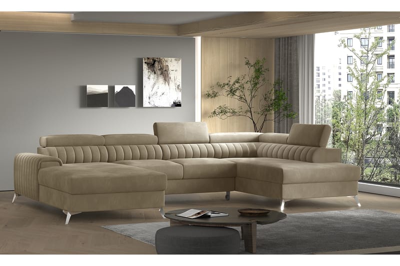 Kamran Sovesofa m. Chaiselonger med Opbevaring - Beige - Møbler - Sofaer - Sovesofaer