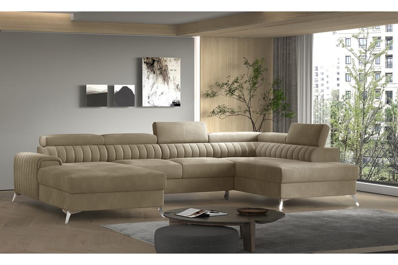 Kamran Sovesofa m. Chaiselonger med Opbevaring - Beige - Sovesofaer - Sovesofa chaiselong