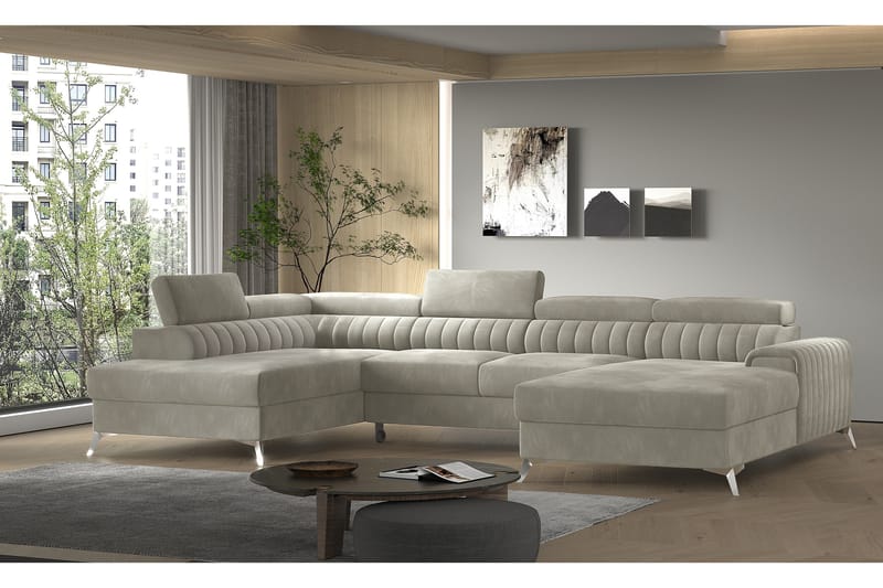 Kamran Sovesofa m. Chaiselonger med Opbevaring - Beige - Møbler - Sofaer - Sovesofaer