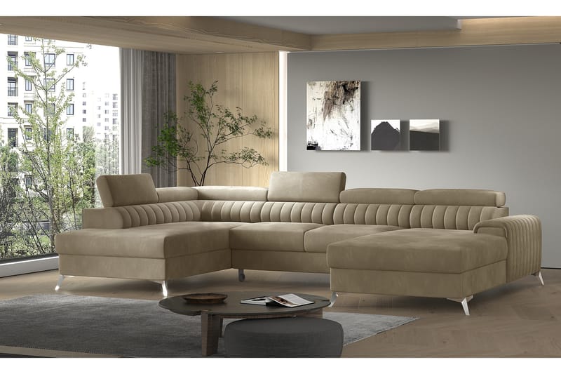 Kamran Sovesofa m. Chaiselonger med Opbevaring - Beige - Møbler - Sofaer - Sovesofaer