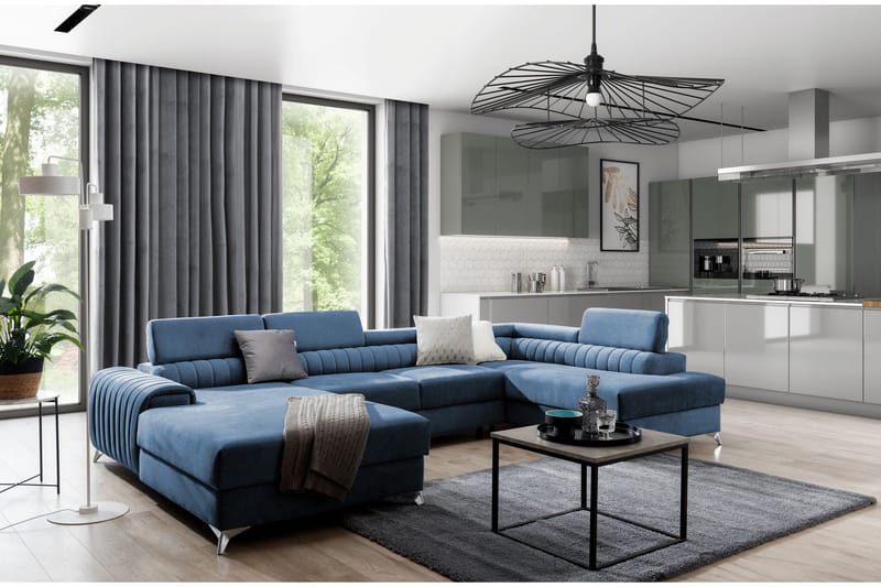 Kamran Sovesofa m. Chaiselonger med Opbevaring - Blå - Møbler - Sofaer - Sovesofaer