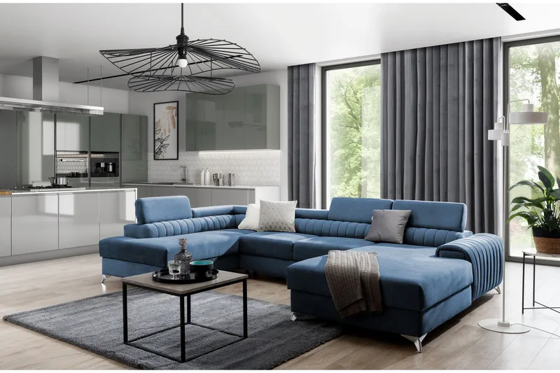 Kamran Sovesofa m. Chaiselonger med Opbevaring - Blå - Møbler - Sofaer - Sovesofaer