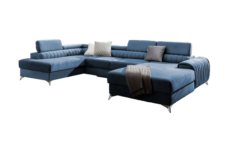 Kamran Sovesofa m. Chaiselonger med Opbevaring - Blå - Møbler - Sofaer - Sovesofaer