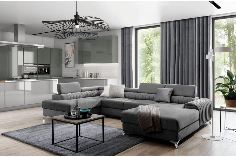 Kamran Sovesofa m. Chaiselonger med Opbevaring - Grå - Møbler - Sofaer - Sovesofaer