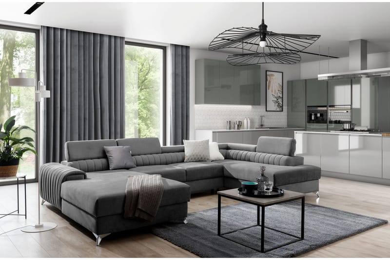 Kamran Sovesofa m. Chaiselonger med Opbevaring - Grå - Møbler - Sofaer - Sovesofaer