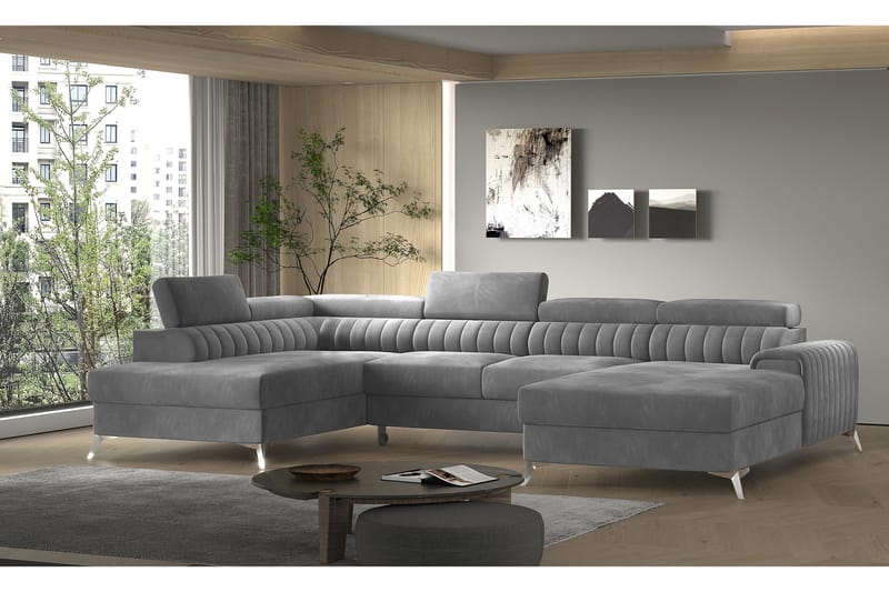 Kamran Sovesofa m. Chaiselonger med Opbevaring - Grå - Møbler - Sofaer - Sovesofaer