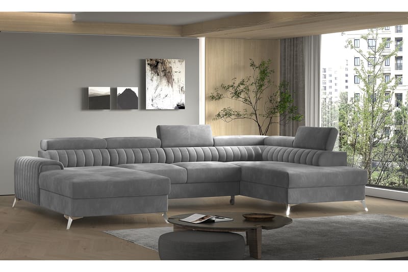 Kamran Sovesofa m. Chaiselonger med Opbevaring - Grå - Møbler - Sofaer - Sovesofaer