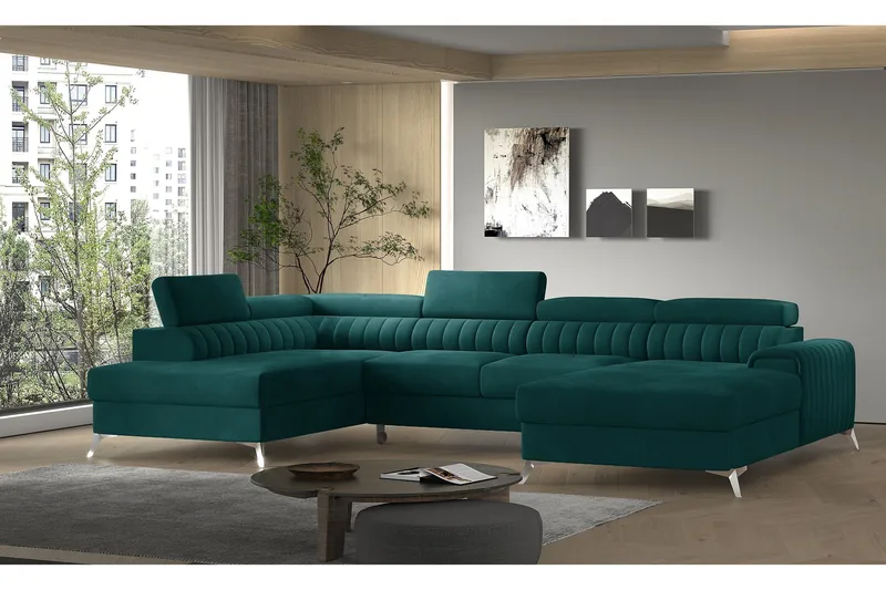 Kamran Sovesofa m. Chaiselonger med Opbevaring - Grøn - Møbler - Sofaer - Sovesofaer