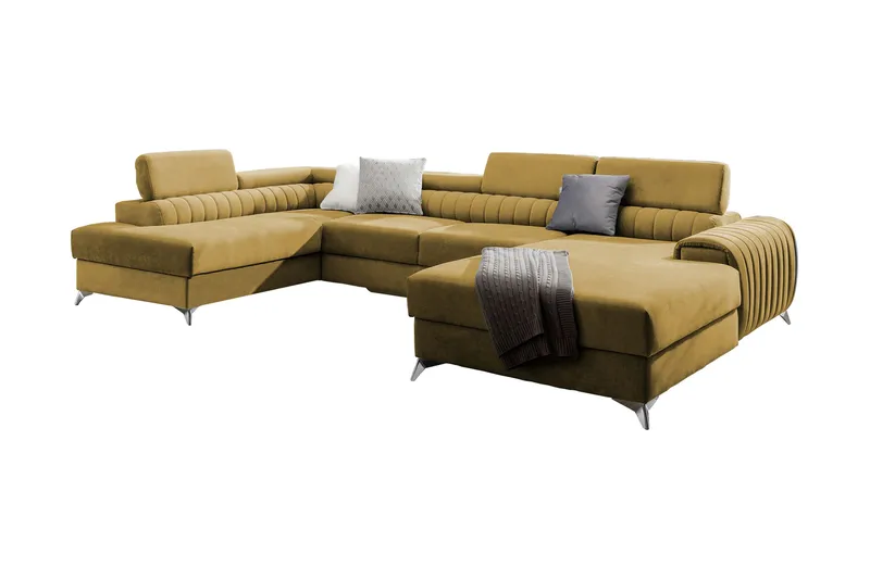 Kamran Sovesofa m. Chaiselonger med Opbevaring - Gul - Møbler - Sofaer - Sovesofaer
