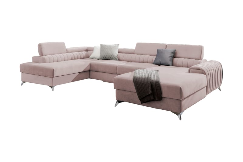 Kamran Sovesofa m. Chaiselonger med Opbevaring - Lys lyserød - Møbler - Sofaer - Sovesofaer