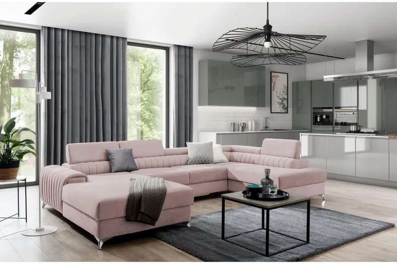 Kamran Sovesofa m. Chaiselonger med Opbevaring - Lys lyserød - Møbler - Sofaer - Sovesofaer