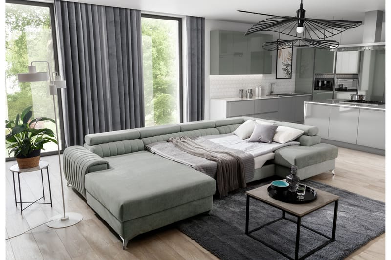 Kamran Sovesofa m. Chaiselonger med Opbevaring - Lysegrøn - Møbler - Sofaer - Sovesofaer