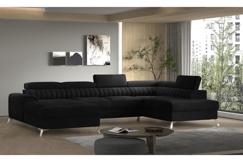 Kamran Sovesofa m. Chaiselonger med Opbevaring, Sort