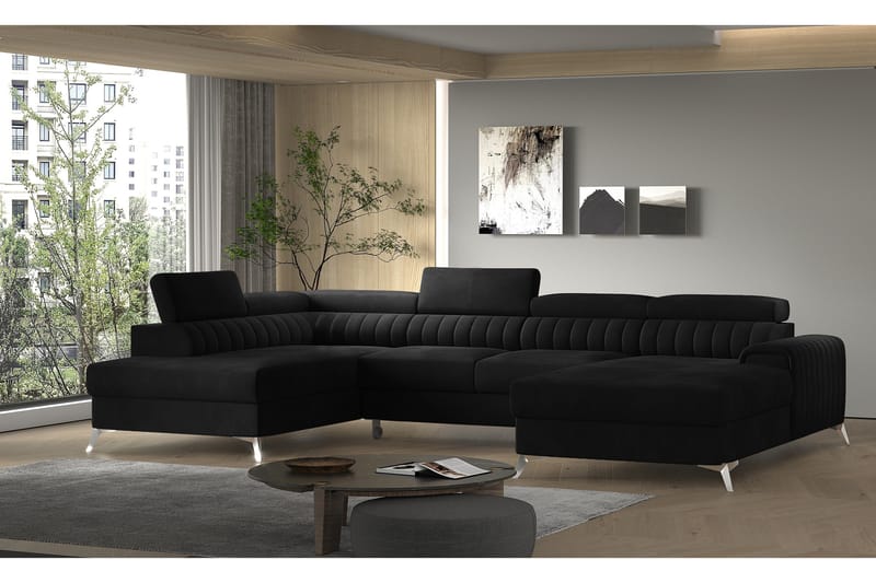 Kamran Sovesofa m. Chaiselonger med Opbevaring - Sort - Møbler - Sofaer - Sovesofaer