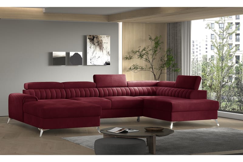 Kamran Sovesofa m. Chaiselonger med Opbevaring - Vinrød - Møbler - Sofaer - Sovesofaer