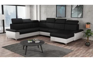 Karkula Højre Hjørnesovesofa Udtrækkelig 128x275 cm med Opbevaring i Stof - Hvid|Sort - Møbler - Sofaer - Sovesofaer